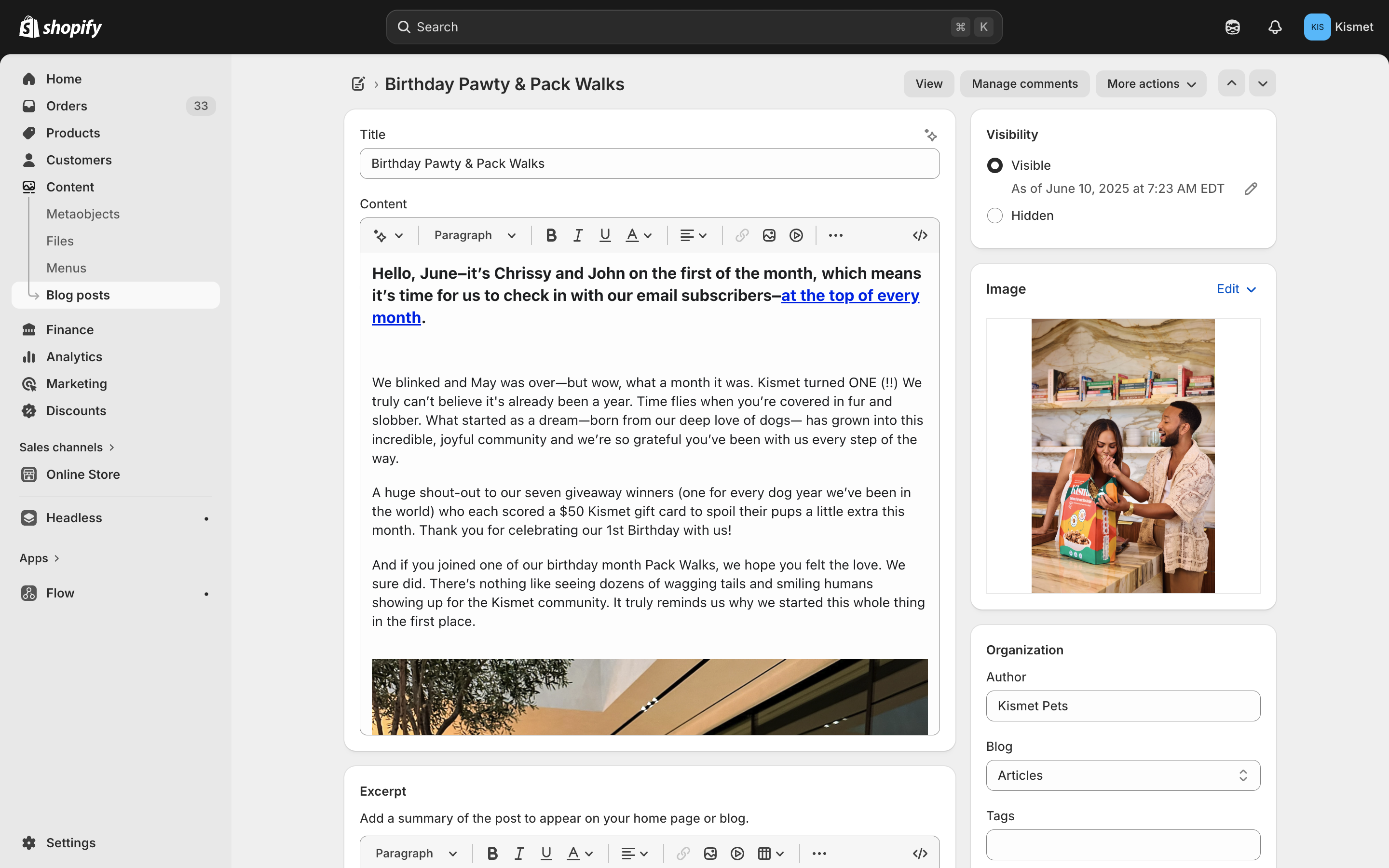 Article editor top section