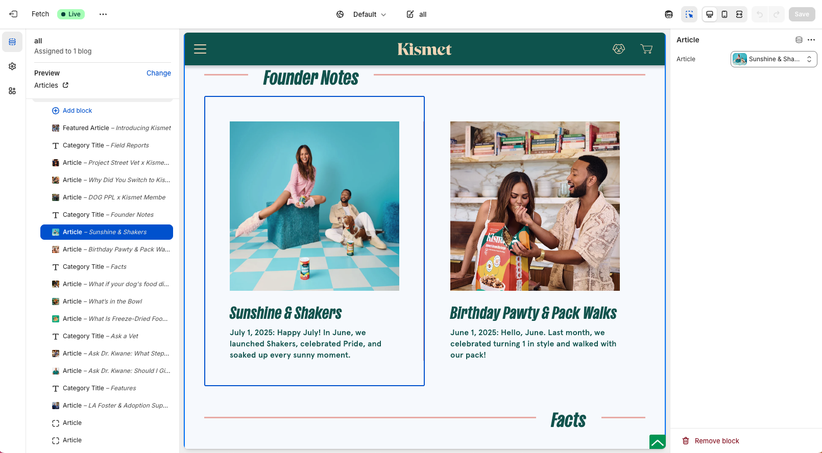 Theme Customizer — All Stories blog template with article blocks